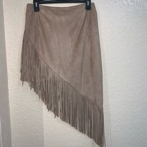 Fringe Tan Suede Skirt